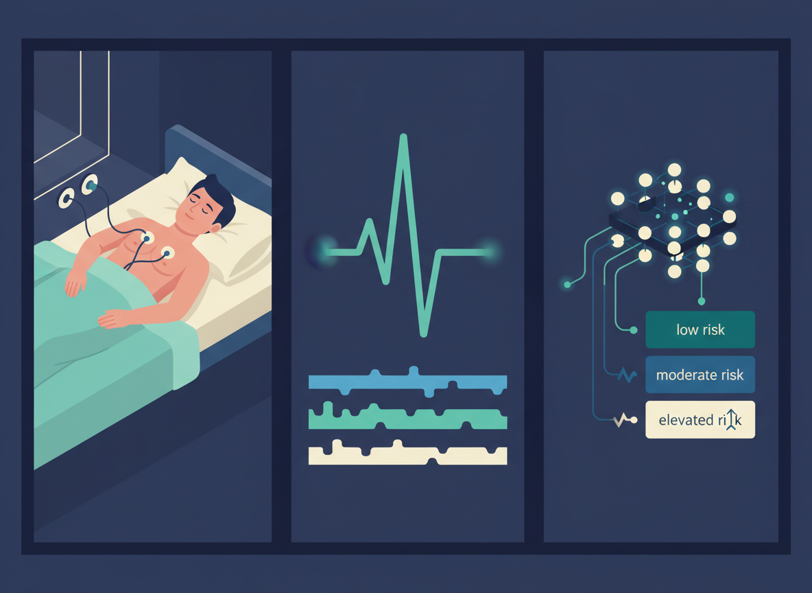 Schema concettuale del percorso dal monitoraggio cardiaco notturno alla valutazione AI