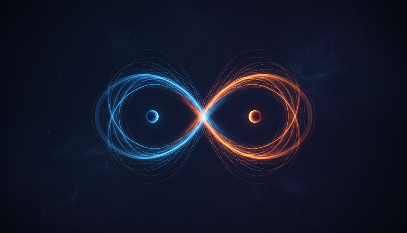 Illustrazione concettuale AI del confronto di simmetria tra elettrone e positrone.