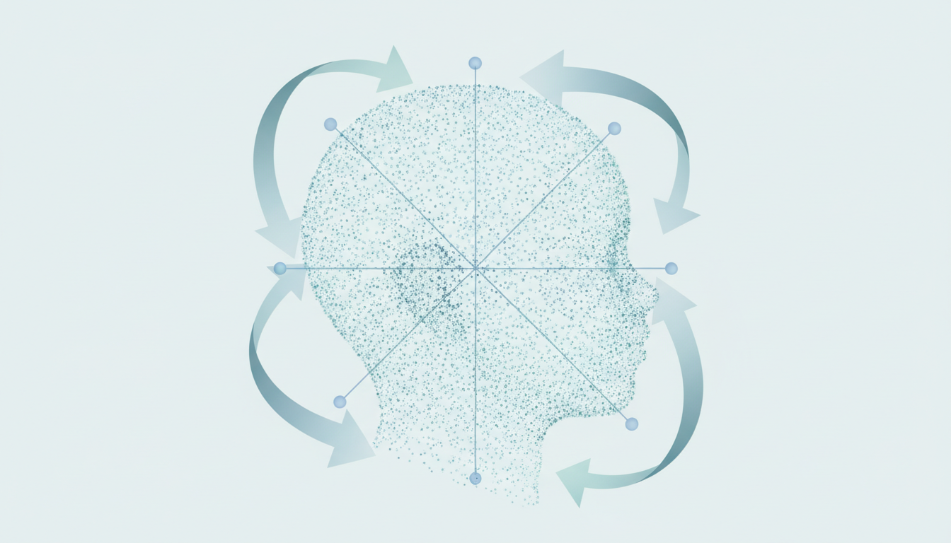 Visualizzazione AI concettuale della rotazione tridimensionale della testa fetale e degli assi geometrici utilizzati nella stima della posa